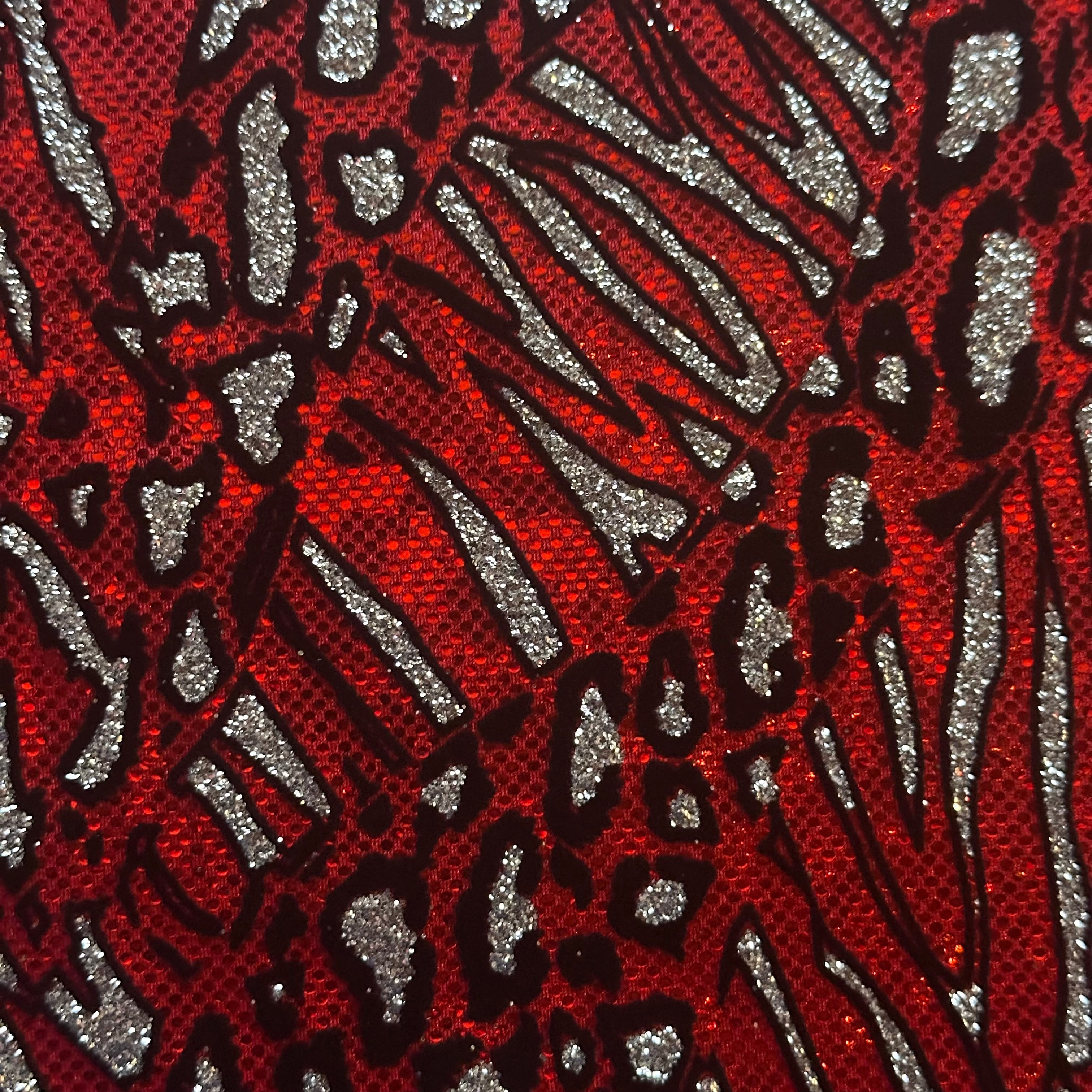 Cheetah Metallic Flocking Hologram Glitter Fabric in Nylon Spandex | Spandex Palace